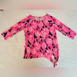 LILLY PULITZER Like New Robyn Pink Flamingos Side Tie Jersey Size S